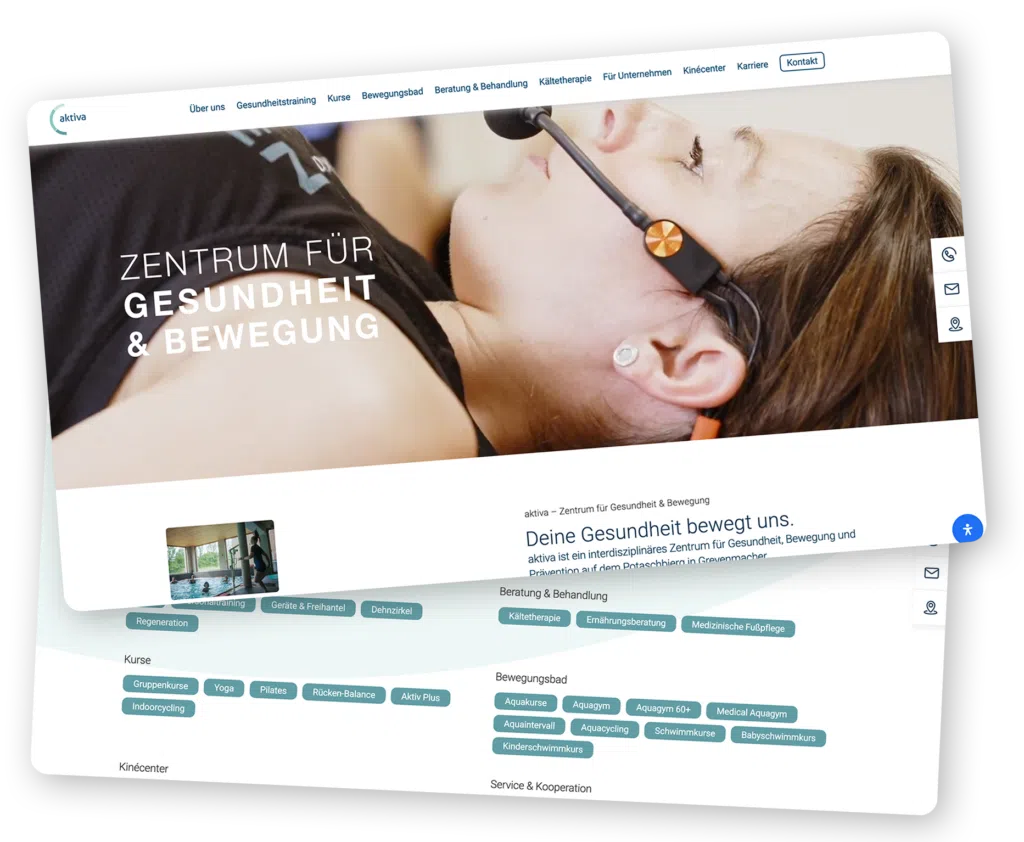Screenshot der neuen Website von aktiva, Zentrum für Gesundheit und Bewegung in Grevenmacher